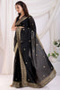 Fascinating Black Heavy Border Work Chinon Reception Wear Saree