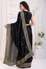 Fascinating Black Heavy Border Work Chinon Reception Wear Saree