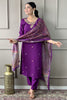 Amazing Wine Embroidered Rayon Festival Wear Pant Suit With Dupatta