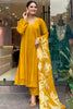 Beautiful Mustard Yellow Chinon Pant Suit With Printed Dupatta