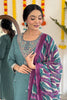 Attractive Teal Green Embroidered Viscose Event Wear Pant Suit