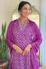 Dazzling Purple Printed Traditional Pant Suit With Chinon Dupatta