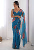 Alluring Blue Floral Print Georgette Casual Wear Saree With Blouse