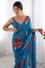 Alluring Blue Floral Print Georgette Casual Wear Saree With Blouse