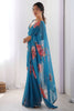 Alluring Blue Floral Print Georgette Casual Wear Saree With Blouse