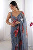 Glamorous Grey Floral Print Georgette Event Wear Saree With Blouse