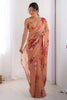 Tantalizing Peach Floral Print Georgette Office Wear Saree With Blouse
