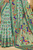 Magnetic Sea-Green Ikkat Printed Silk Traditional Saree With Blouse