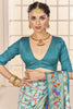 Magnetic Sea-Green Ikkat Printed Silk Traditional Saree With Blouse