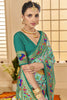 Magnetic Sea-Green Ikkat Printed Silk Traditional Saree With Blouse