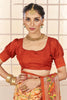 Fabulous Orange Color Ikkat Printed Silk Traditional Saree With Blouse
