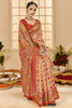 Fabulous Orange Color Ikkat Printed Silk Traditional Saree With Blouse