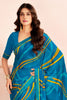 Fantastic Blue Digital Printed Georgette Festival Wear Saree With Blouse