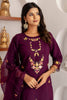 Fabulous Purple Floral Embroidery Viscose Silk Event Wear Pant Suit