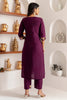 Fabulous Purple Floral Embroidery Viscose Silk Event Wear Pant Suit