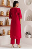 Incredible Red Floral Embroidery Viscose Silk Festival Wear Pant Suit
