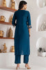 Fantastical Teal Blue Floral Embroidery Viscose Silk Pant Suit