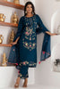 Fantastical Teal Blue Floral Embroidery Viscose Silk Pant Suit