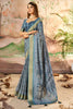 Marvelous Slate Grey Printed Dola Silk Office Wear Saree With Blouse