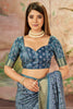 Marvelous Slate Grey Printed Dola Silk Office Wear Saree With Blouse