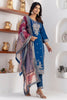 Fabulous Blue Zari Weaving Jacquard Silk Festival Wear Pant Suit