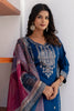 Fabulous Blue Zari Weaving Jacquard Silk Festival Wear Pant Suit
