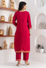 Fantastic Cherry Red Zari Weaving Jacquard Silk Event Wear Pant Suit