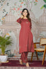 Fascinating Dusty Red Embroidery Work Gajji Silk Kurti With Pant