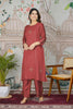 Fascinating Dusty Red Embroidery Work Gajji Silk Kurti With Pant