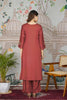 Fascinating Dusty Red Embroidery Work Gajji Silk Kurti With Pant
