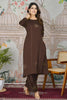 Dazzling Dark Brown Embroidery Work Gajji Silk Kurti With Pant