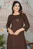Dazzling Dark Brown Embroidery Work Gajji Silk Kurti With Pant