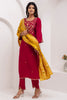 Fabulous Maroon Floral Embroidery Viscose Silk Festival Wear Pant Suit