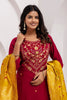 Fabulous Maroon Floral Embroidery Viscose Silk Festival Wear Pant Suit