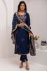 Spectacular Navy-Blue Embroidered Viscose Silk Event Wear Pant Suit
