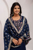 Spectacular Navy-Blue Embroidered Viscose Silk Event Wear Pant Suit