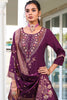 Stunning Purple Embroidery Work Viscose Silk Function Wear Pant Suit