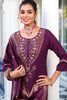 Stunning Purple Embroidery Work Viscose Silk Function Wear Pant Suit