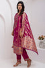 Majestic Magenta Color Zari Weaving Jacquard Silk Event Wear Pant Suit