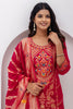 Incredible Red Zari Weaving Jacquard Silk Festival Wear Pant Suit