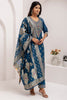 Tantalizing Teal Blue Zari Weaving Jacquard Silk Event Wear Pant Suit
