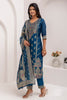 Tantalizing Teal Blue Zari Weaving Jacquard Silk Event Wear Pant Suit