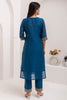 Tantalizing Teal Blue Zari Weaving Jacquard Silk Event Wear Pant Suit