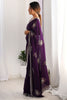 Winsome Purple Beads Work Satin Event Wear Saree With Blouse