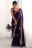 Winsome Purple Beads Work Satin Event Wear Saree With Blouse