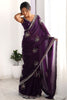 Winsome Purple Beads Work Satin Event Wear Saree With Blouse