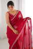 Classy Pink Sequins Work Satin Function Wear Saree With Blouse