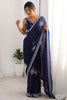 Stunning Navy Blue Sequins Work Satin Event Wear Saree With Blouse