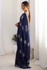 Stunning Navy Blue Sequins Work Satin Event Wear Saree With Blouse