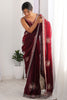 Ravishing Wine Color Sequins Work Satin Party Wear Saree With Blouse